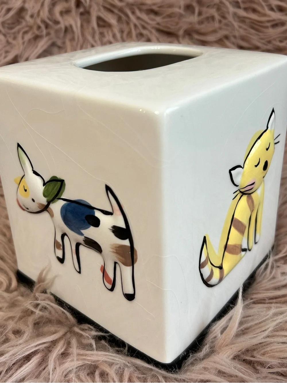 Jenny Faw Ceramic Dog Cat Tissue Box